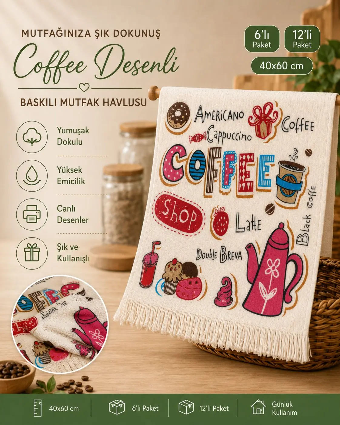 Toptan Baskılı Mutfak Havlusu 11 Coffee desenli 40x60 toptan baskılı mutfak havlusu
