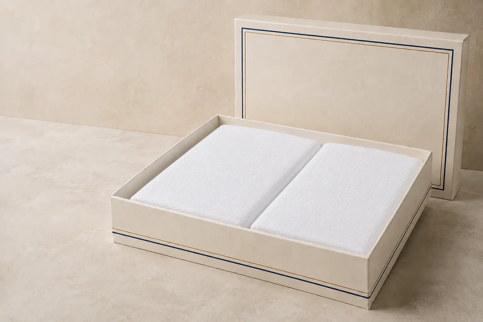 Luna Cotton kutulu iki parça dikişsiz toptan ihram takımı