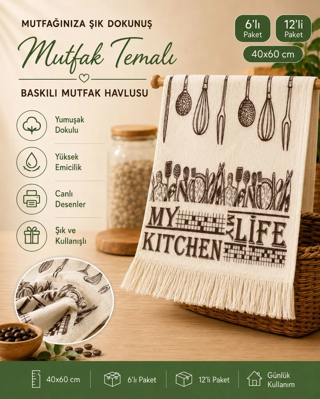Toptan Baskılı Mutfak Havlusu 4 Mutfak temalı 40x60 toptan baskılı kurulama havlusu