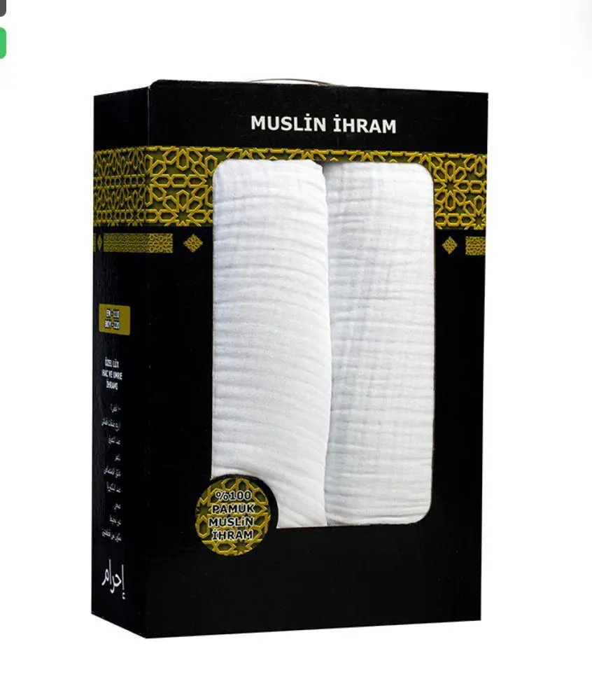 Luna Cotton müslin toptan ihram takımı 110x220 cm kutulu model
